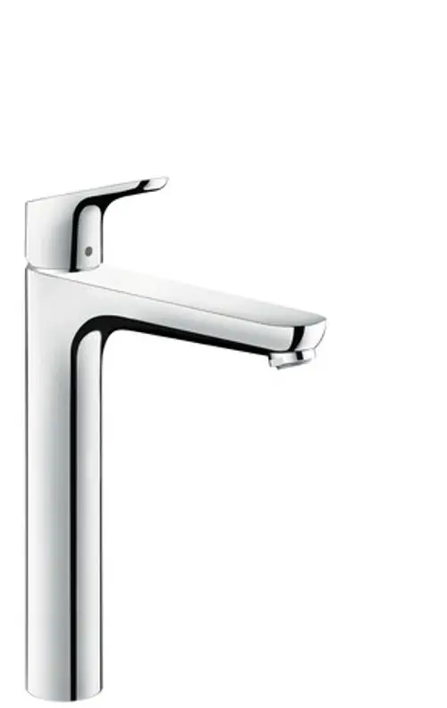 Einhebel-Waschtischmischer in Chrom-Finish von Hansgrohe mit modernem Design, geeignet für Aufsatzwaschtische und mit Zugstangen-Ablaufgarnitur ausgestattet.